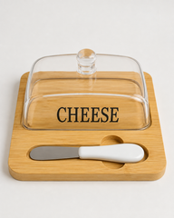 Bamboo Cheese Dish with Dome Lid and Spreader Knife