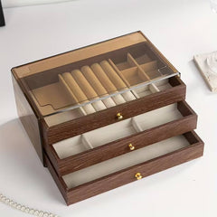 3 Drawer Wooden Accessories Organizer with Clear Lid