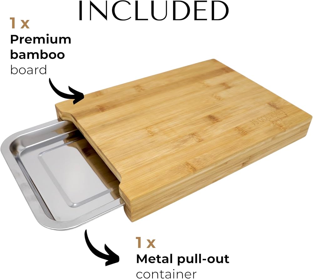 Bamboo Chopping Board with Stainless Steel Tray