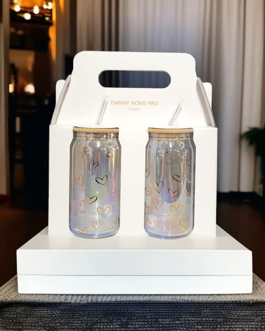 2 Piece Heart Printed Beer Can with Straw