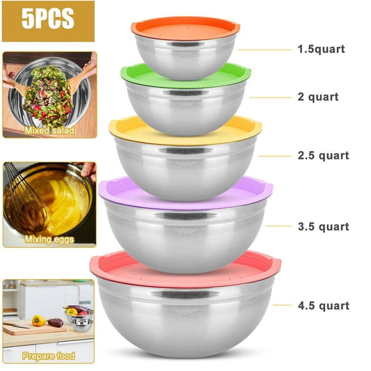 5 Piece Stainless Steel Salad Bowl with Lid