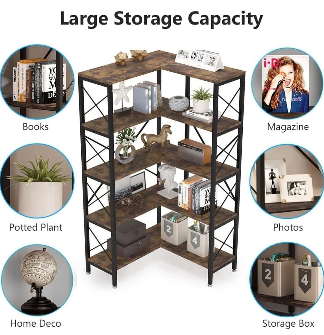 Corner Bookshelf with Metal Frame